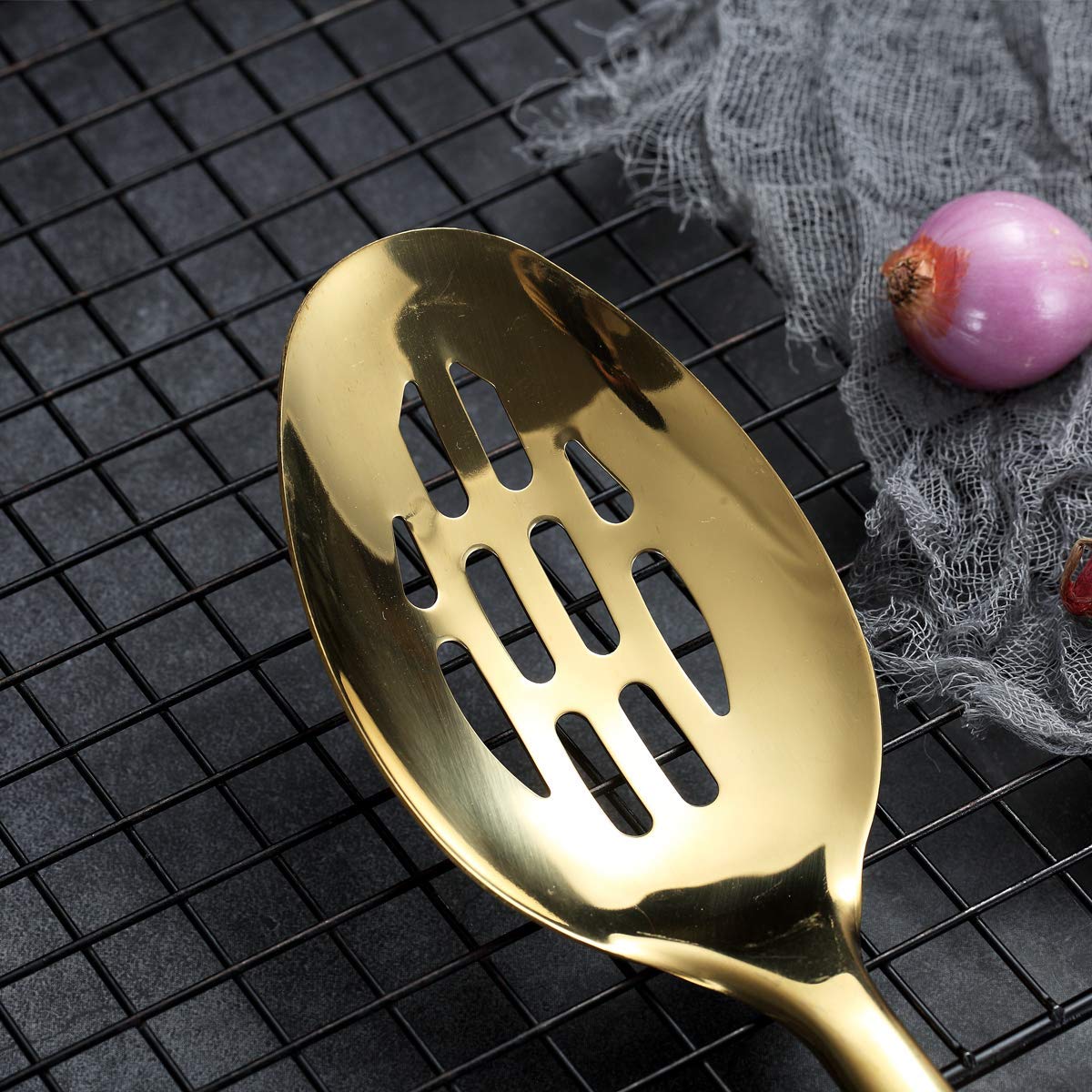 Berglander Slotted Spoon, Stainless Steel Gold Slotted Cooking Spoon With Titanium Plating, Gold Slotted Serving Spoon, Kitchen